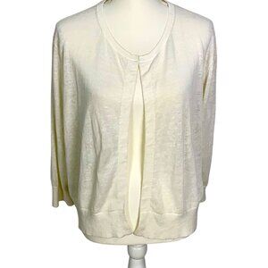 Ann Taylor Open Front Cardigan Sweater XL Linen Blend Ivory Luxury Minimalist
